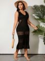 SHEIN Swim BohoFeel Plus Size Women's Net Splice Sleeveless Cover Up Dress