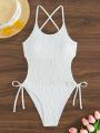 SHEIN Swim Vcay Women's Suspender Hem Lace-up One-piece Swimsuit