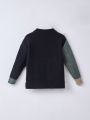 Young Boy Color Block Mock Neck Sweater