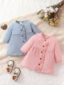 SHEIN Baby Girl 2pcs Ruffle Trim Button Front Dress