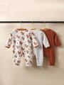 SHEIN Newborn Baby Boys' Cute Printed Romper Bodysuit Set, 3pcs