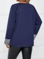 Plus Size Contrast Panel Buttoned Half Placket Tee