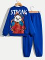 SHEIN Kids HYPEME Boys' Panda Cartoon Print Casual Round Neck Sweatshirt And Pants Set