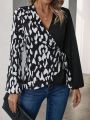 Women's Leopard Print Wrap Front Tie Hem Shirt