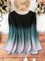 Plus Size Women's Ombre Long Sleeve T-shirt