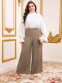 SHEIN Modely Plus Size Women'S Wide-Leg Pants With Rhinestone Decoration