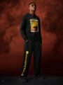 Game of Thrones X SHEIN Men Monster Letter Print Hoodie And Sweatpants Set