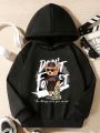 Tween Boy Bear & Slogan Graphic Hooded Thermal Lined Sweatshirt