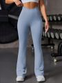 Running Women's Seamless Wide Waistband Solid Color Flared Sports Pants