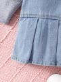 Baby Girl Two Tone Pleated Hem Button Front Denim Dress