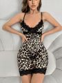 Leopard Print Cami Lace Trimmed Night Dress