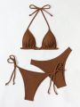 SHEIN Swim Chicsea 3pcs/set Solid Color Triangle Cup Bikini Swimsuit Set