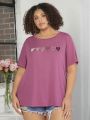 SHEIN CURVE+ Plus Size Heart Pattern Short Sleeve T-shirt