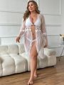 SHEIN Swim Chicsea Plus Size Women'S Mesh Ruffle Trim Kimono