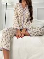 Floral Print Contrast Binding PJ Set