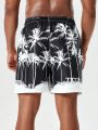 Men'S Coconut Tree Printed Beach Shorts With Diagonal Pockets