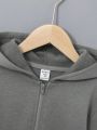 SHEIN Boys' Casual Solid Color Zipper Detail Hoodie For Sport