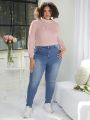 SHEIN CURVE+ Plus Size Solid Color Stand Collar Long Sleeve Jumpsuit