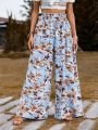 SHEIN VCAY Women's Vacation Wide Leg Leaf Printed Long Pants