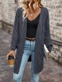 Cable Knit Drop Shoulder Open Front Cardigan