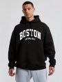 Men's Plus Size Letter Print Drawstring Hoodie