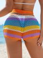 SHEIN Swim BohoFeel Women'S Striped Hollow Out Knit Cover Up Shorts