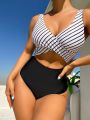 SHEIN Swim Vcay Women's Striped Hollow Out One Piece Swimsuit