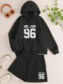 Women'S Hoodie And Shorts Set With Digital Print Pattern