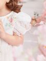 Baby Girls' Rose Printed Princess Dress With Ruffle Sleeve And Tulle Skirt