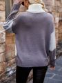 Women's High Neck Colorblock Drop Shoulder Sweater