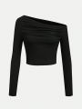 SHEIN ICON Asymmetric Shoulder Long Sleeve T-shirt