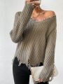 SHEIN Essnce Drop Shoulder Distressed Sweater