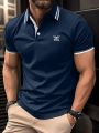 Manfinity Men'S Plus Size Embroidery And Print Short Sleeve Polo Shirt