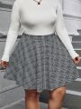 SHEIN LUNE Plus Size A-Line Houndstooth Skirt