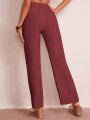 SHEIN LUNE Solid Elastic Waist Wide Leg Pants