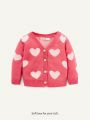 Cozy Cub Baby Girl Heart Pattern Button Front Cardigan