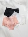 SHEIN 3pcs Contrast Lace Scallop Trim Panty