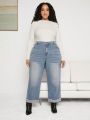 SHEIN CURVE+ Plus Pearls Beaded Detail Wide Leg Jeans