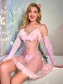 Valentines Sexy Lingerie Set Includes Dress, Panties, 2x Sleeves And Headpiece