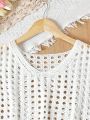 Tween Girls' Solid Color Hollow Knit Cardigan