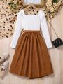 Teenage Girls' Color Block Square Neck Puff Sleeve Belted Bubble Dress