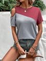 Women's Color Block Cold Shoulder T-Shirt