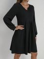 EMERY ROSE Notch Lapel Long Sleeve Dress