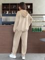 SHEIN Qutie Plus Size Letter Embroidery Hoodie And Pants Set