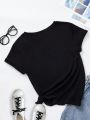 Plus Size Cartoon Letter Print Short Sleeve T-shirt