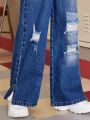 Tween Girls' Straight Leg Jeans With Distressed Details