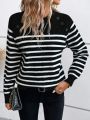 Striped Pattern Button Detail Sweater