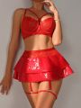 Valentine's Day Themed Pu 4pcs Sexy Lingerie Set