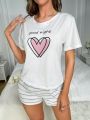 Heart & Slogan Graphic Sleep Top