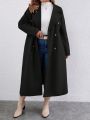 SHEIN Essnce Plus Lapel Neck Double Breasted Overcoat